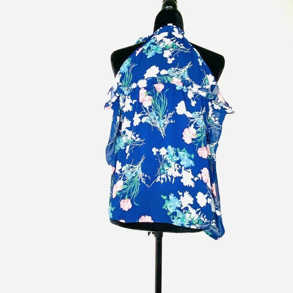 C Boho Chic Floral Blouse Chiffon Cold ShoulderBlue Top By C Size Small - Picture 5 of 8